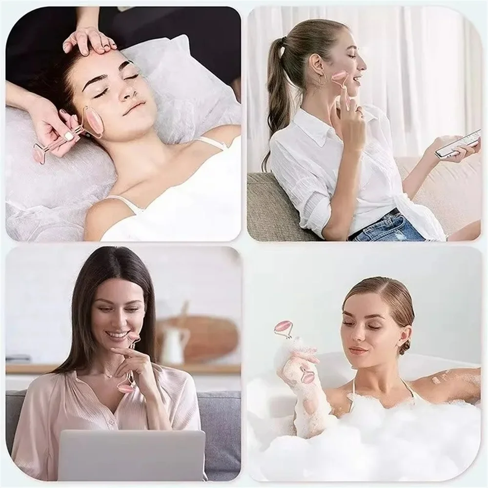 Dual Size Facial Massage Kit Double End Roller Heart Shape Gua Sha Board Skin Lifting Puffiness Reducing Home Spa Beauty Tool