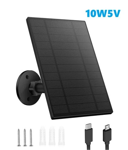 Cargador de batería Solar de 10W y 5V para cámara de seguridad, Panel de energía Solar portátil con salida Micro USB tipo C, Kit de cargador de Panel Solar