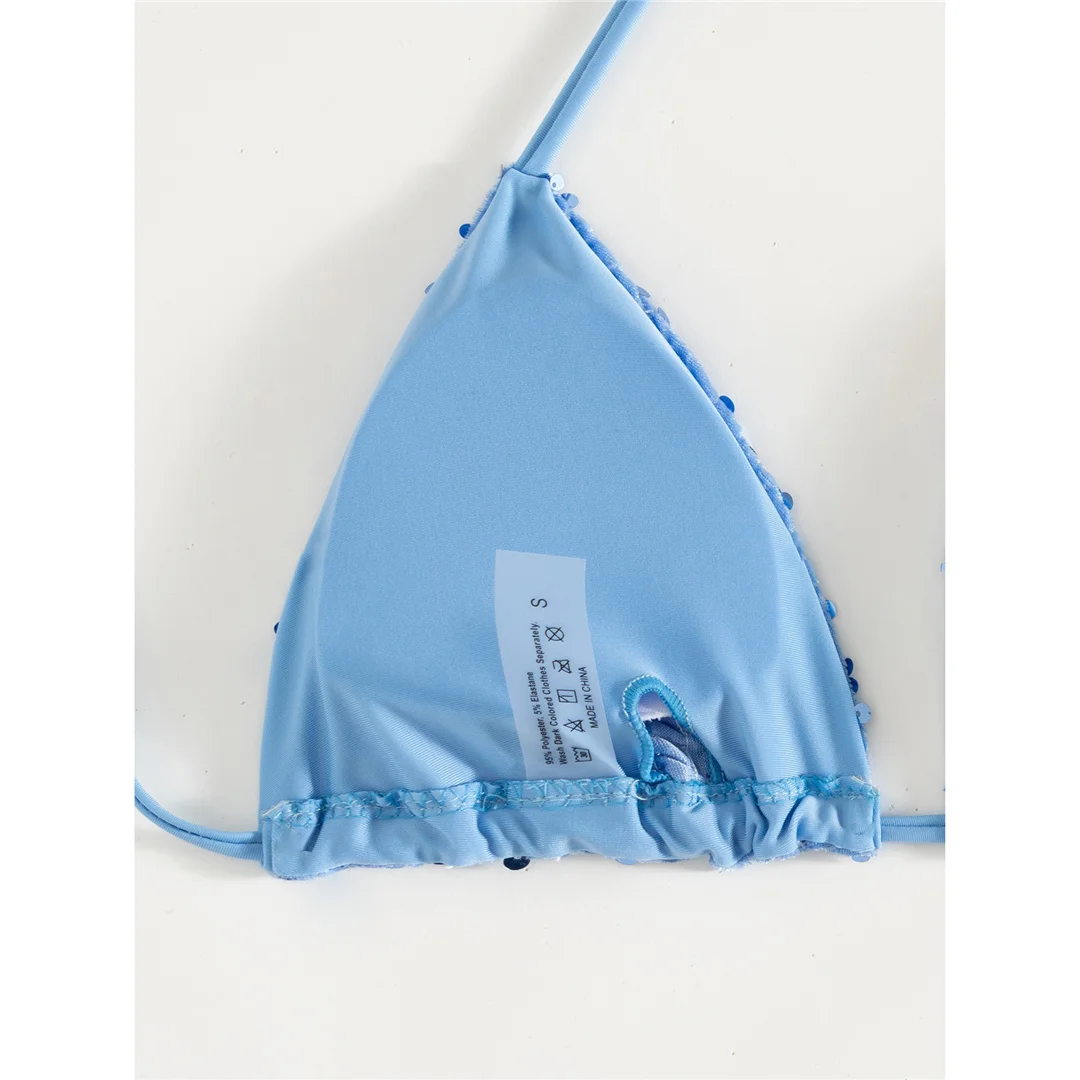 Pailletten-Bikini mit Neckholder, Damen-Badebekleidung, zweiteiliges Bikini-Set, mit Trägern, hoch geschnitten, Badeanzug, Badebekleidung, Modell V8326. – Detail 12
