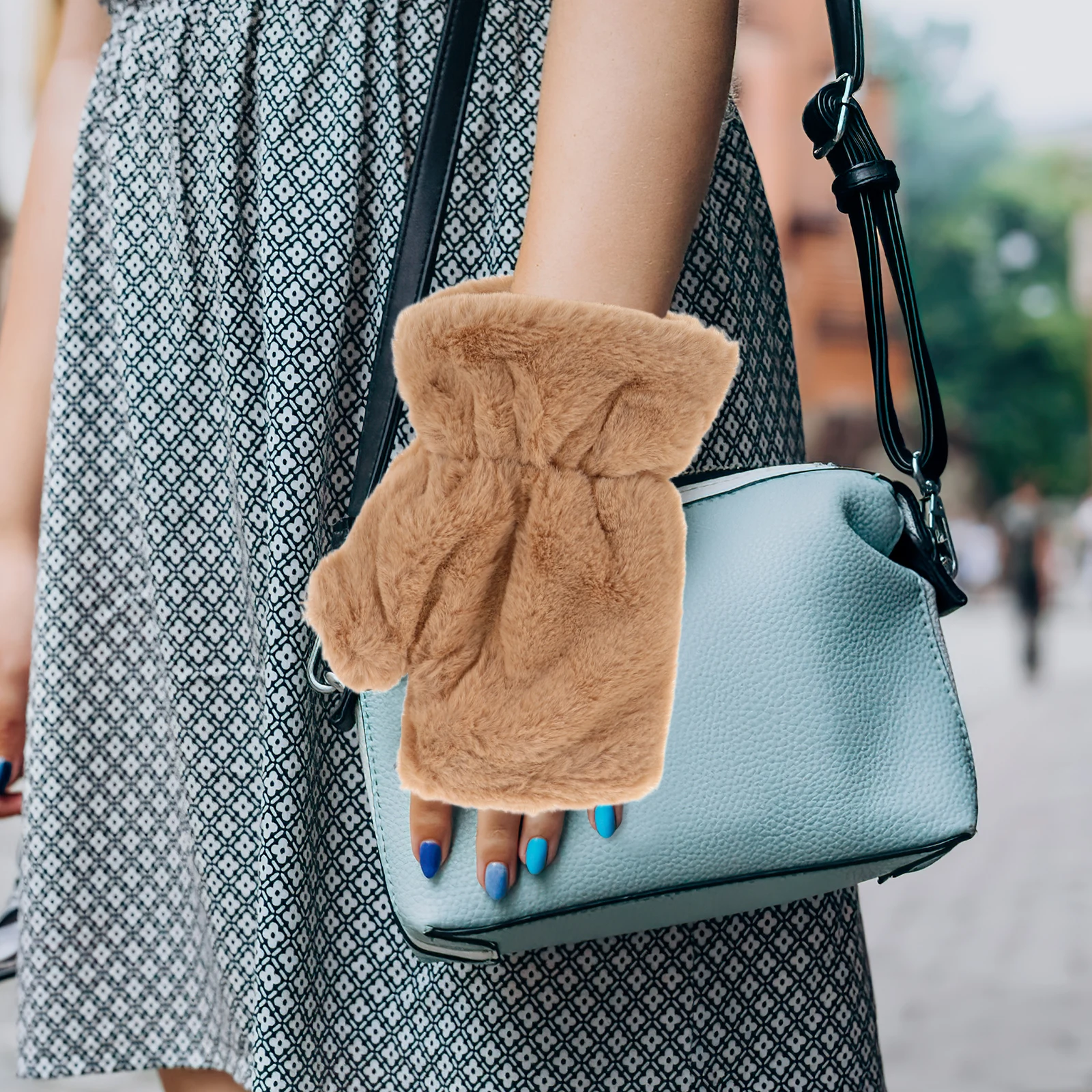 

Winter Gloves Cute Korean Version Driving Outdoor Suede Faux Wool for Women Cold Weather