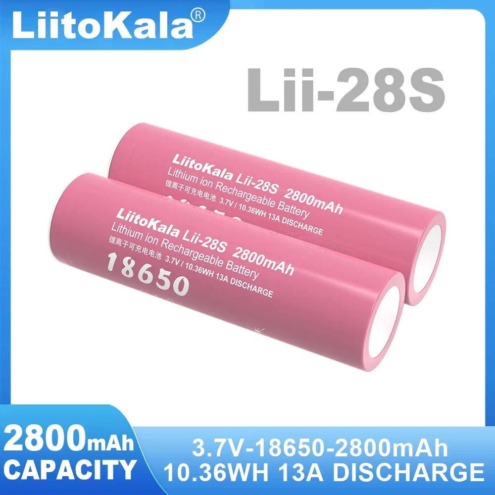 LiitoKala 18650 Lii-28S With Tip 3.7V 2800mAh 13A Power Rechargeable Lithium Battery For  Electric Tools LED Flashlight