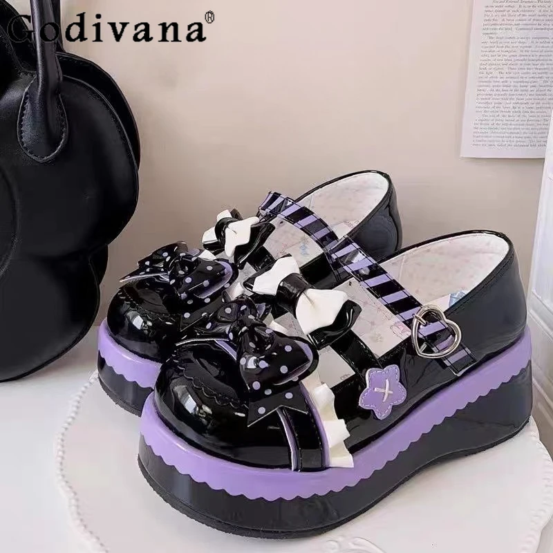

Japanese Style Lolita Shoes for Women Thick Sole Height Increasing Mary Jane Shoes Girls Lolita Cute Bowknot Single Shoes