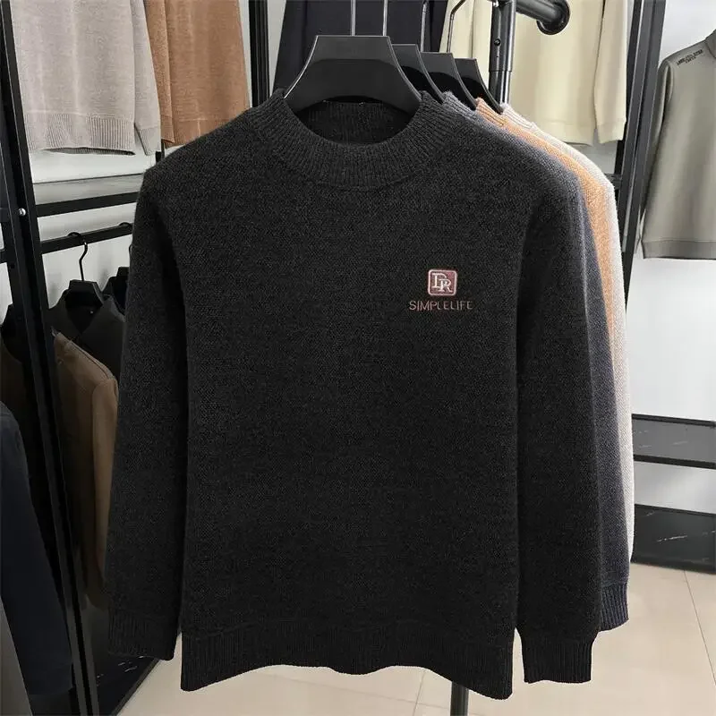 

2025 Half-high Collar Sweater with Lining Autumn and Winter Style Men's Fashion Brand One-piece Lining Knitted Shirt