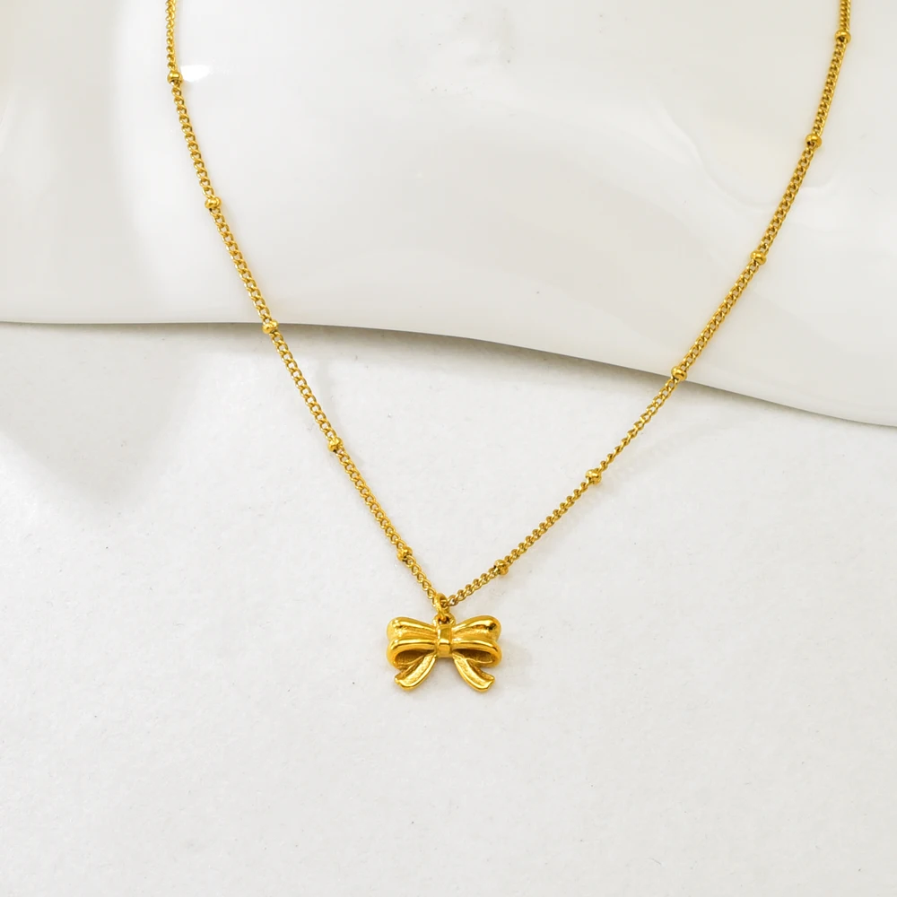 L119 European and American cross-border design Stainless Steel 18K gold bow necklace for women's collarbone chain