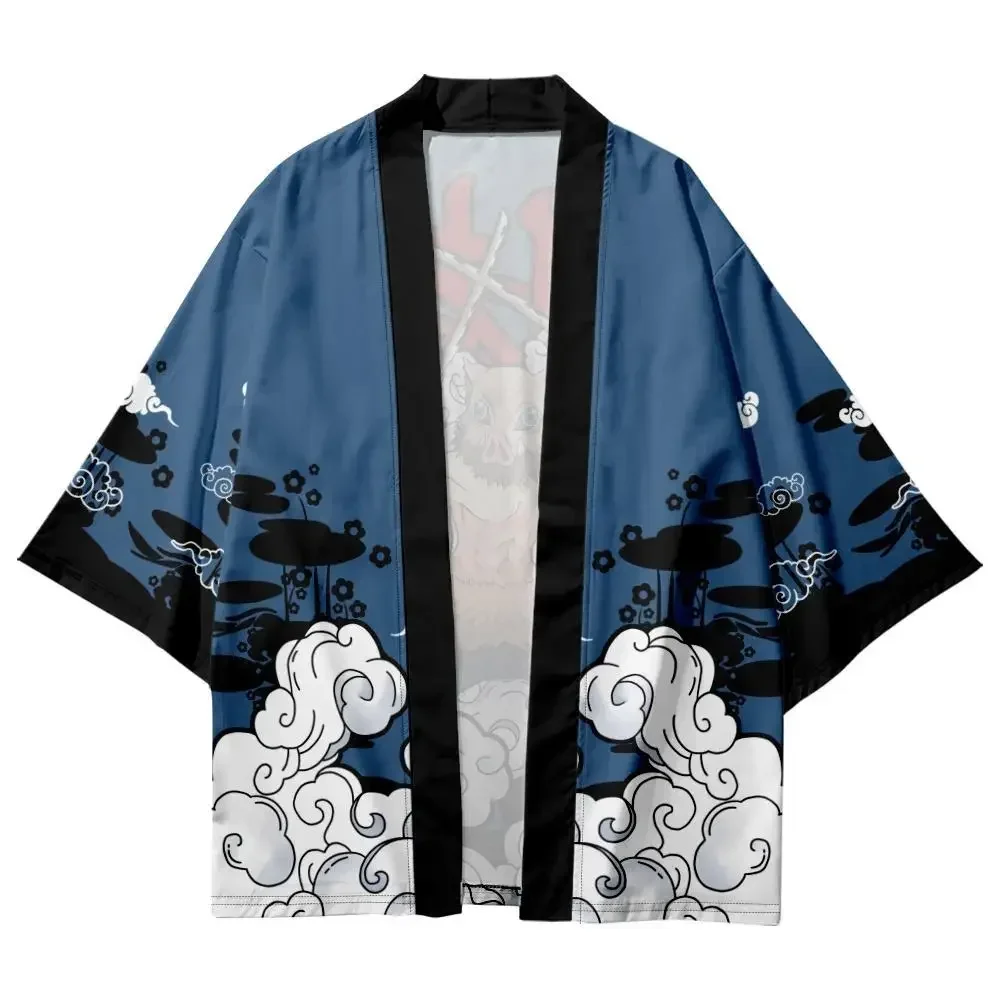 Yaz Kadın Erkek Hırka Plaj Yukata Karikatür Domuzu Samuray Baskı japon kimono Cosplay Haori Geleneksel Giyim