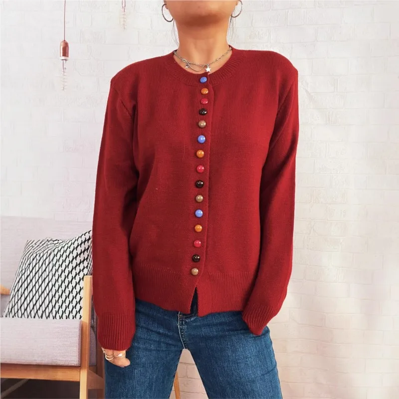 2025 Herfst Winter Nieuwe Elegante Woon-werkverkeer Vrouwen Gebreide Tops Mode Kleurrijke Knop Vest Casual Effen Kleur Trui Jas