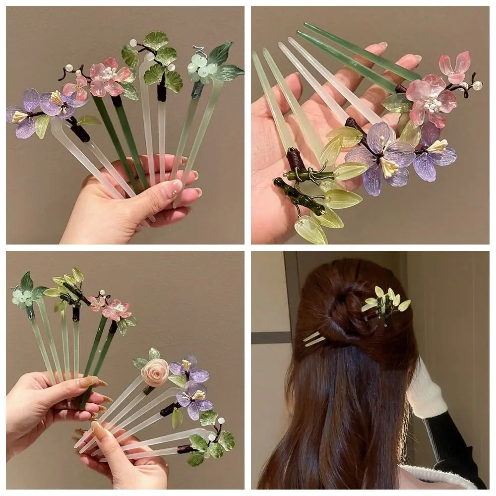 Flower U Shape Hairpin Hair Sticks for Buns Hair Chopstick Chinese Style Hair Stick Chinese Style Hair Fork Hanfu Headwear Women