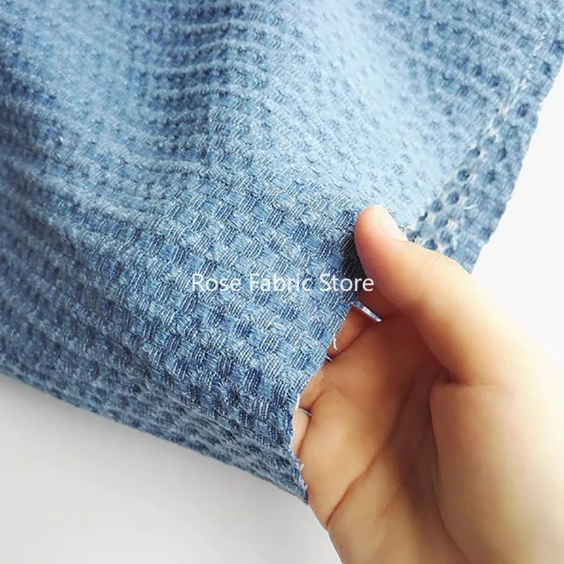 1 meter Cotton Jacquard Jeans Fabric Thick Retro Denim Indigo Blue After Washing Diy Handcrafts Bags Hat Pants Tissus