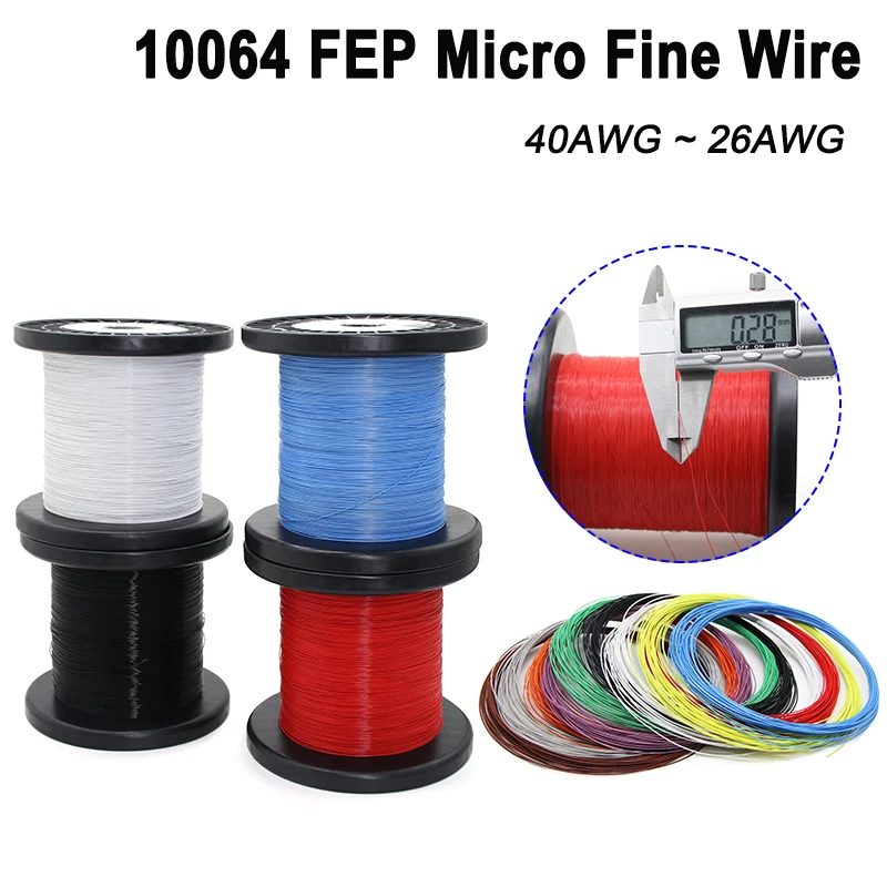 10-100M 10064 Electronic Wire 40 36 34 32 30 28 26AWG Micro Wire DIY Soldering FEP Insulation Tinned Copper Ultra Fine Cable