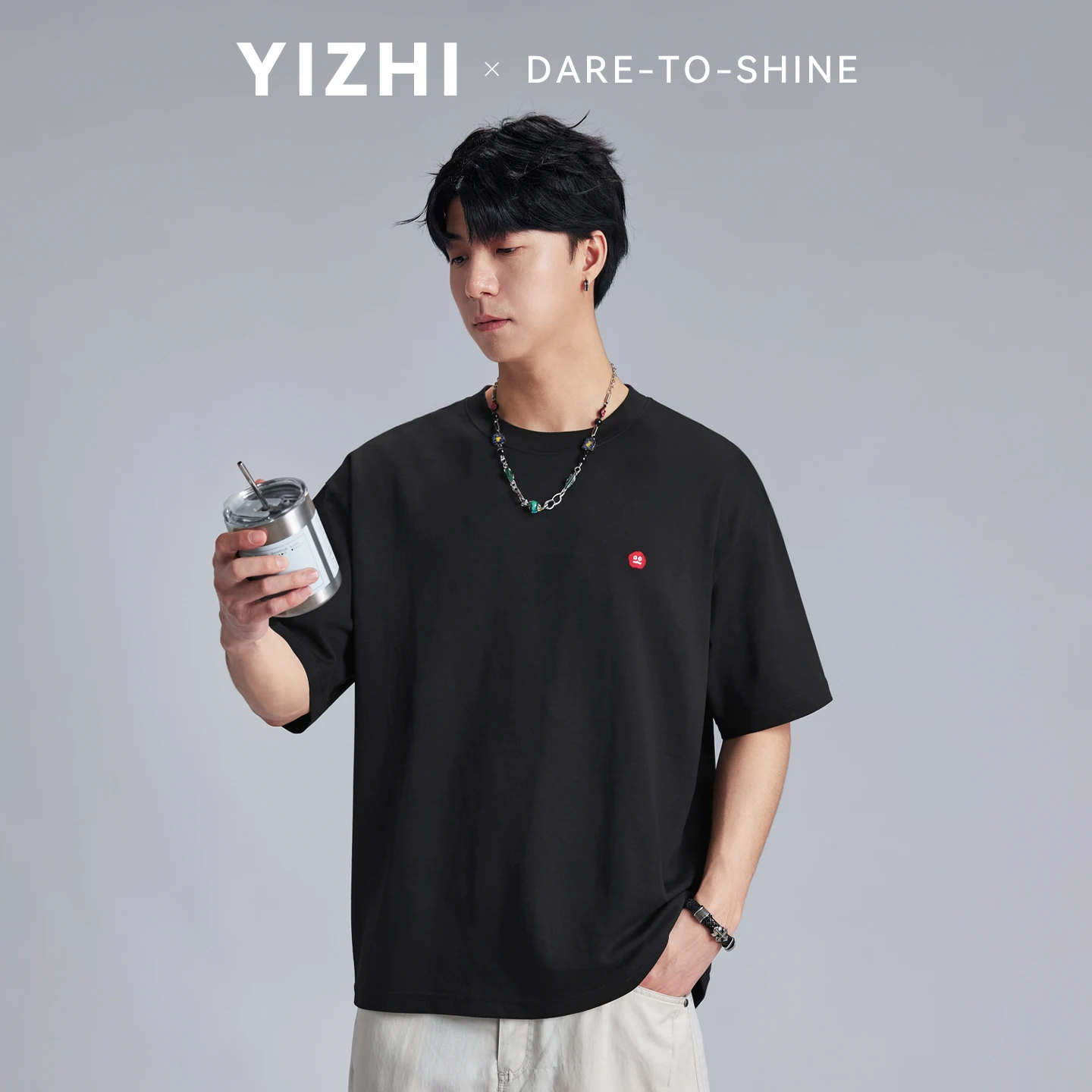 2026 Summer Men's Lyocell Fabric Embroidered Tee Loose Soft Breathable Simple Casual Sports Short Sleeve T-Shirts