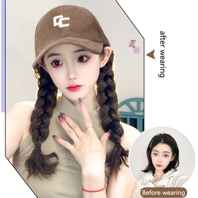 모자 가발 일체형 여성용 베이지색 덕빌 모자 핑크 컬리 웨이브 롤 유럽 및 미국 패션 20인치 가발 모자