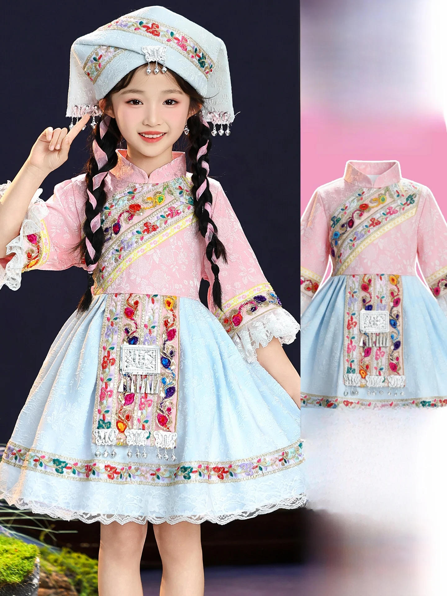 

Новая детская одежда в этническом стиле: традиционные костюмы для девочек народностей Чжуан, Хань, Мяо, Яо, Чжуанфу, Март 3-го.