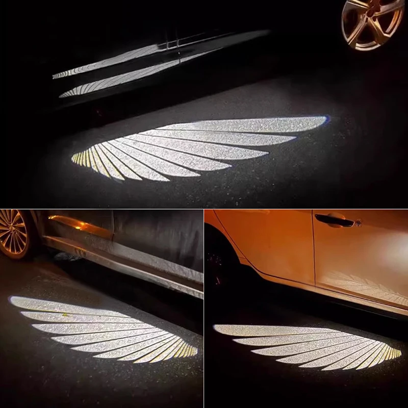 1/2Pcs Car Angel Wings Wireless Car Door Car Atmosphere Lighting Shadow Projector Lamp LED Decorative Light Cars Accessories