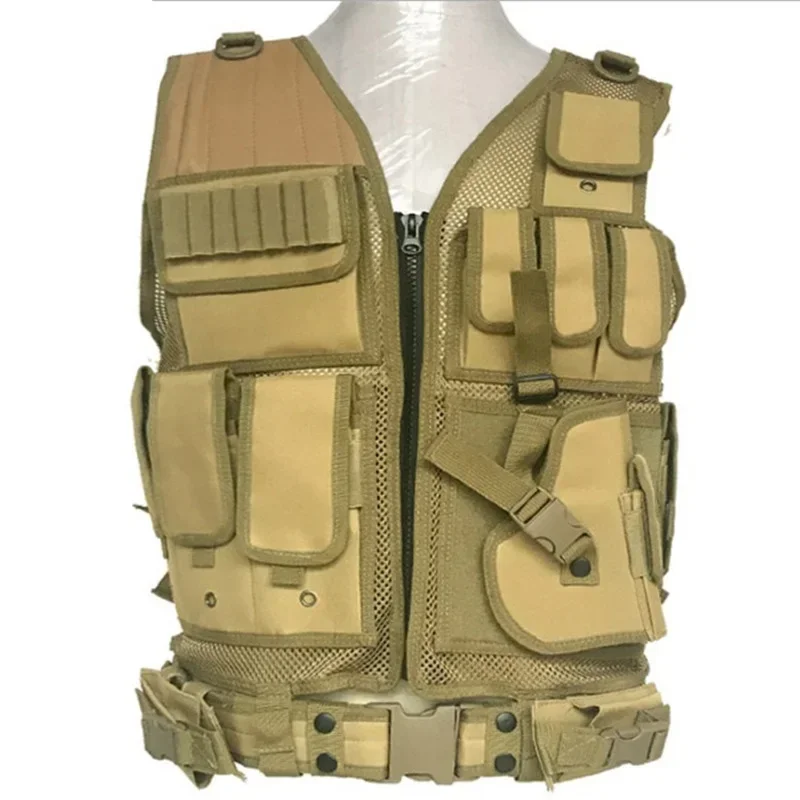 Chaleco táctico Swat Multicam para caza al aire libre, chaqueta de entrenamiento de Airsoft, multibolsillo, Verde