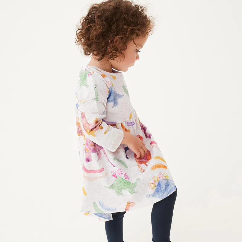 Jumping Meters New Arrival Dinosaurs Print Long Sleeve Birthday Dresses For Kids Girls Clothing Autumn Spring Animals Print Tops