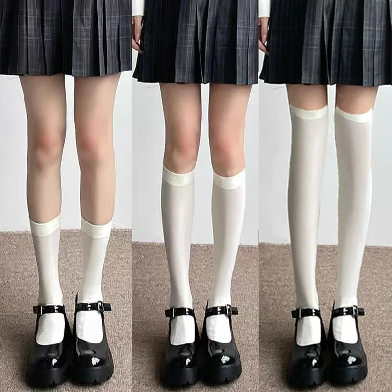 

New Black White JK Lolita Long Socks for Women Girls Solid Color Knee High Socks Cosplay Sexy Nylon Thigh High Stockings Hosiery