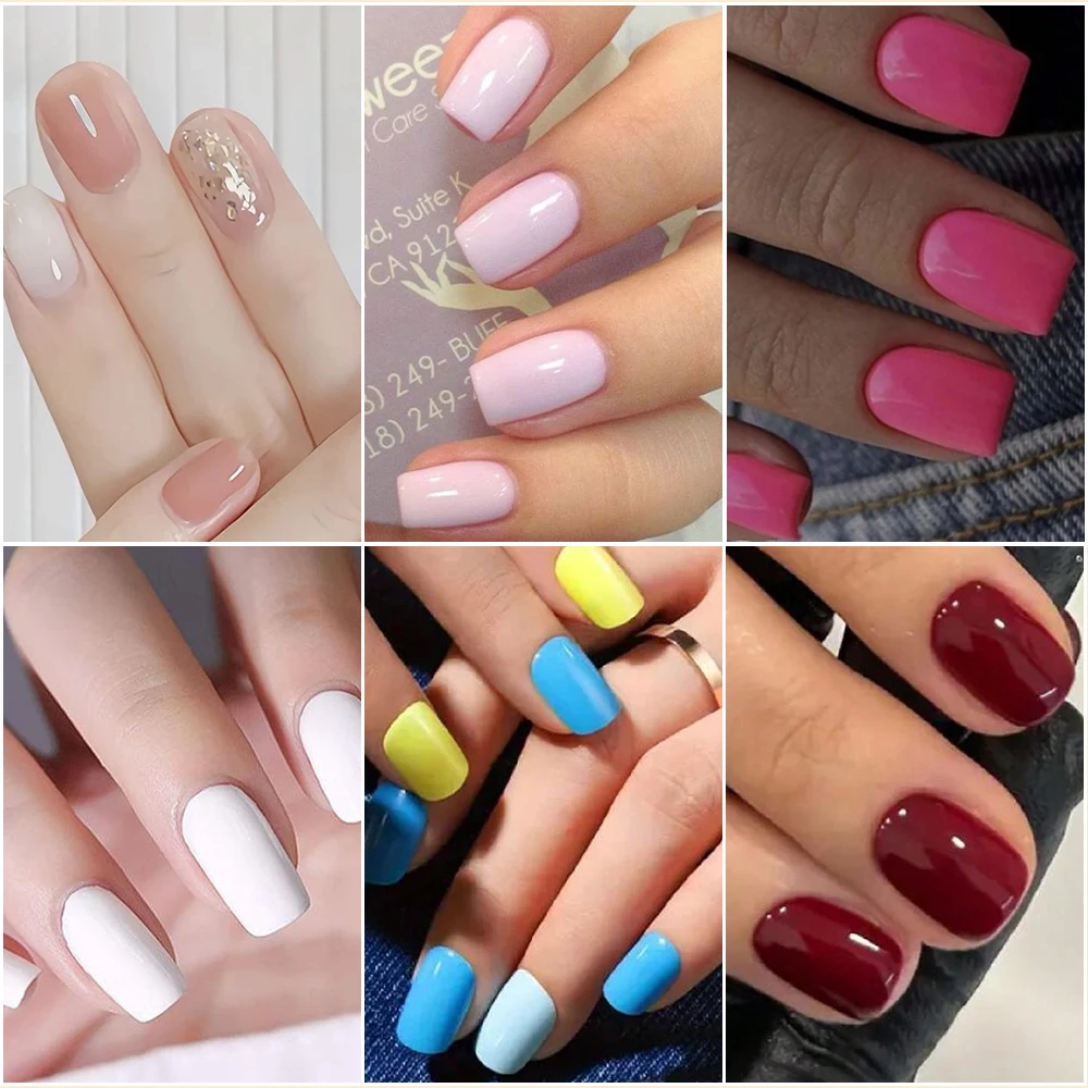 576pcs Short Round Square Fake Nails Glossy 24 Solid Colors Press on Nails Full Cover Artificial  Fingernail False Nail Tips #XS