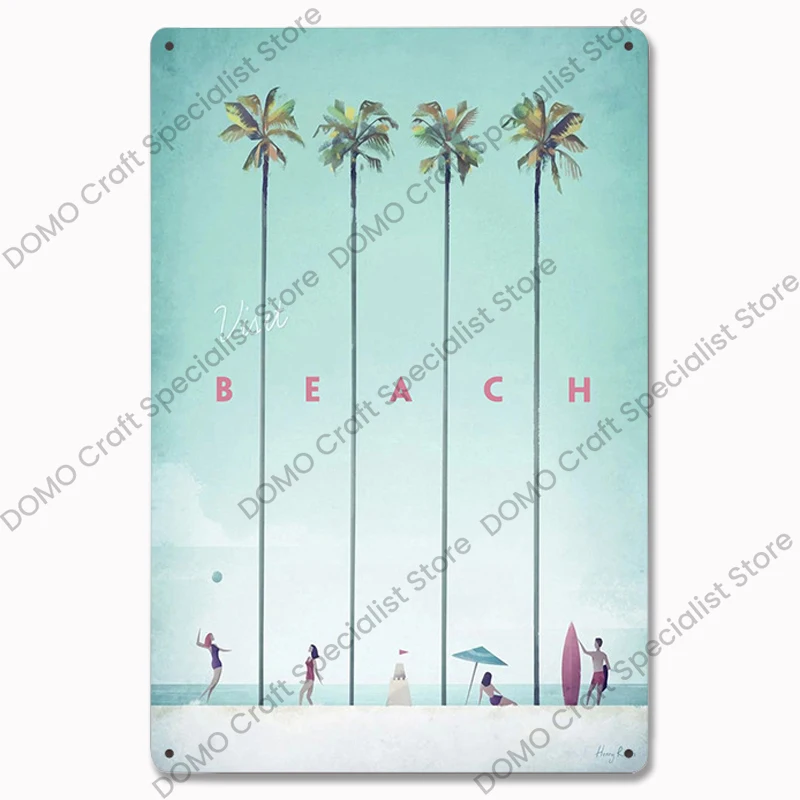 Vintage Beach Party Poster Surfing Paradise Metal Tin Signs California Hawaii Metal Plate Wall Decor for Bar Pub Club Home