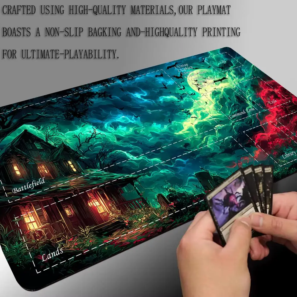 Alas Bermain Ajaib Kartu Alas Bermain dengan Zona Pondok Hutan Menakutkan Alas Bermain Mtg 35X60Cm Alas Meja Mengumpulkan Alas Permainan Karpet Kartu Ajaib