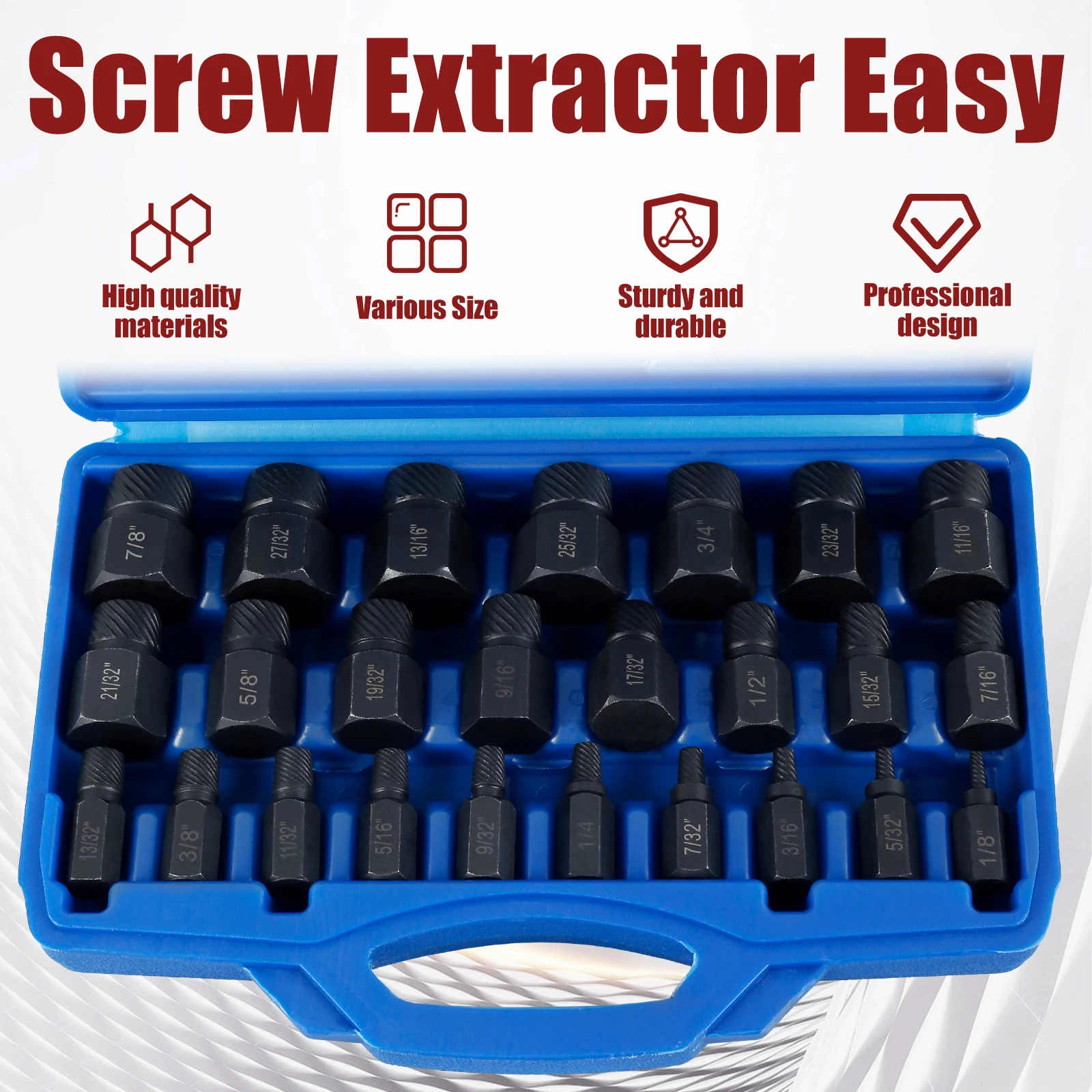 13/25 PCS Hex Head Screw Extractor Set Professional Broken Screw Remover Kit Easy Out Bolt Nut Extractor Multi-Spline Bolt Screw