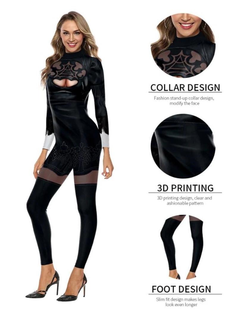 IOOTIANY gra Nier automaty 2B seksowne kombinezon Slim kostiumy Cosplay Cosplay kobiety body przebranie Halloween 2023