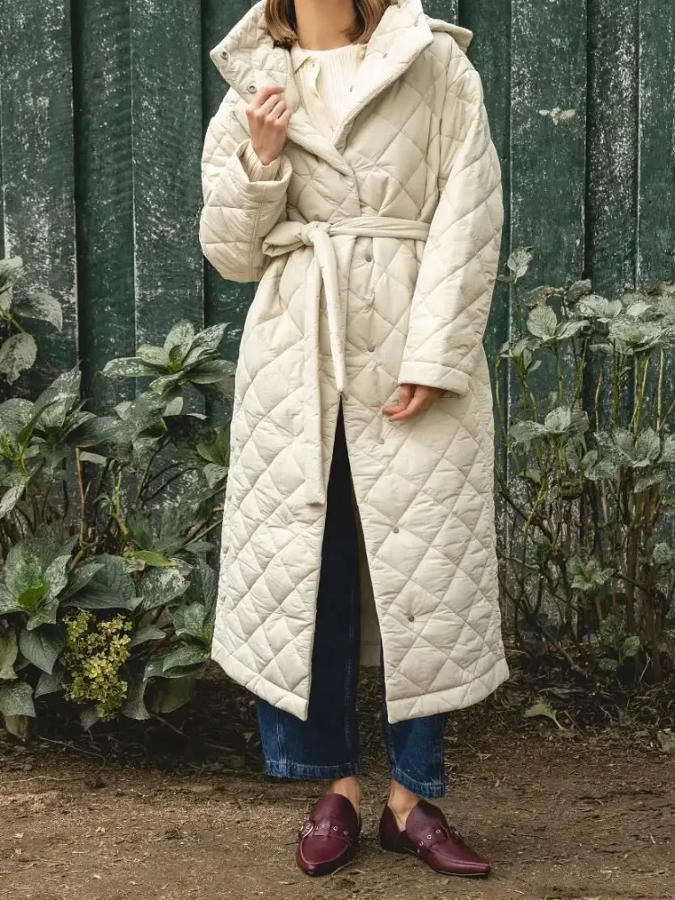 

2025 женское хлопковое пальто на шнуровке с капюшоном, модное однотонное укороченное свободное длинное пальто с карманами, повседневная женская зимняя повседневная верхняя одежда