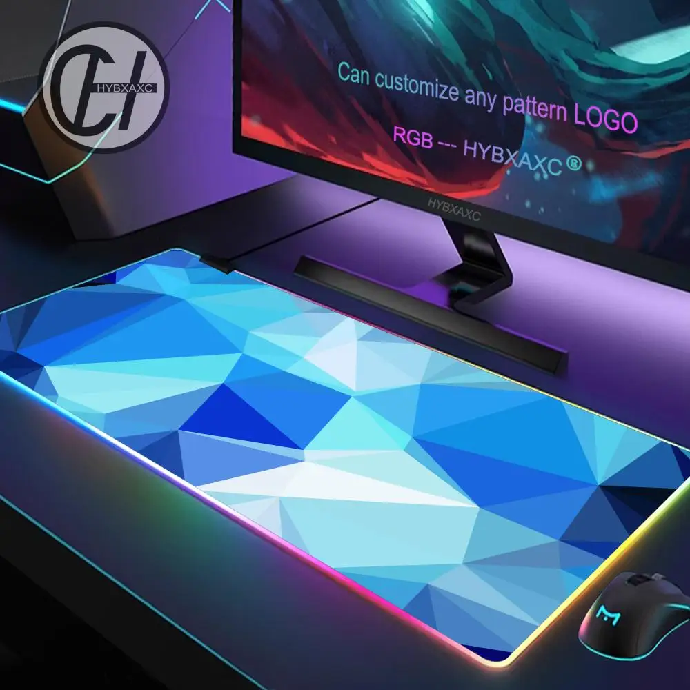 Alfombrilla de ratón de arte geométrico, alfombrilla de ratón RGB para juegos, alfombrilla de escritorio HD para Gamer, alfombrillas de ratón XXL con luz LED grande, alfombra para ordenador y PC