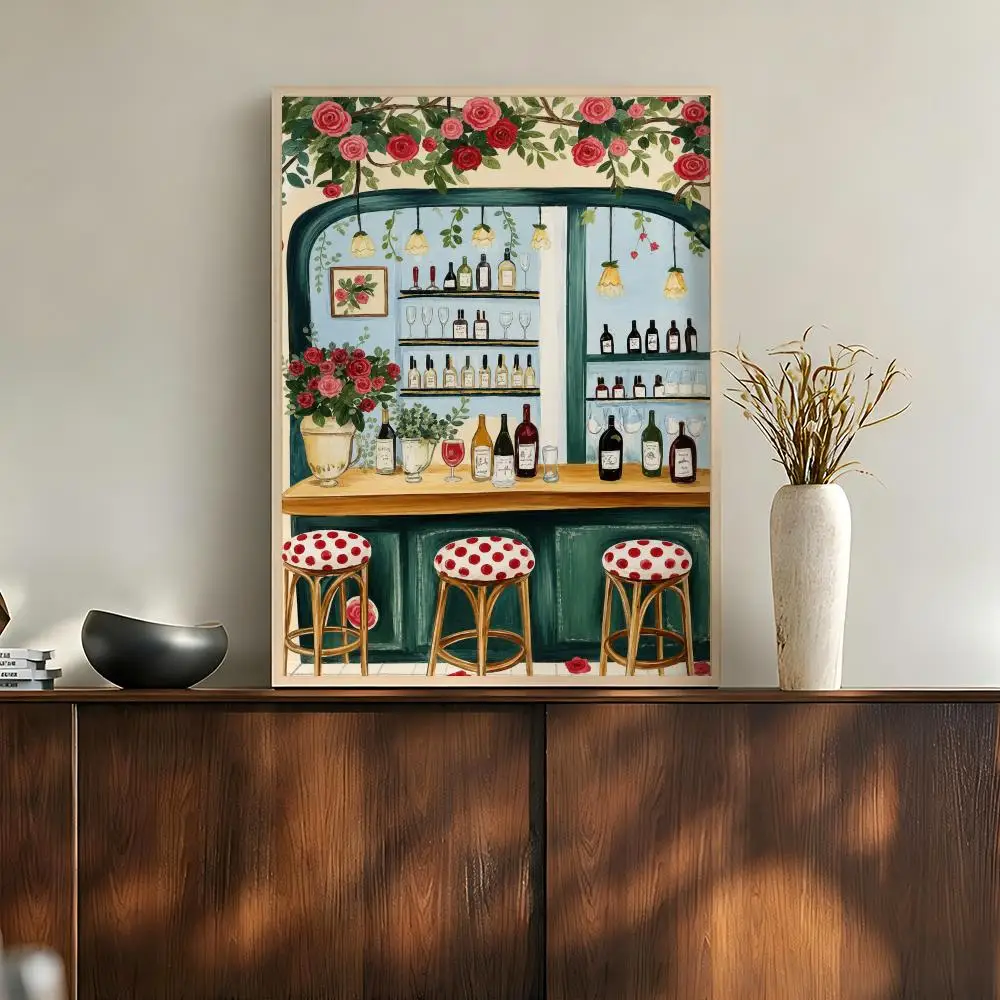 Vintage Floral Cocktail Bar Cafe Interior Romantic Evening Poster Modern Aesthetic Wall Art for Home Bar Cafe Bathroom Decor