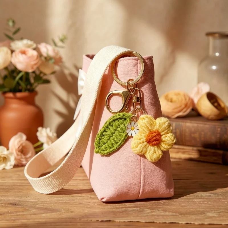 Süße handgewebte Blumen- und Blatt-Anhänger-Accessoires, kreative DIY-Schlüsselanhänger, kleine Anhänger, Taschen-Accessoires