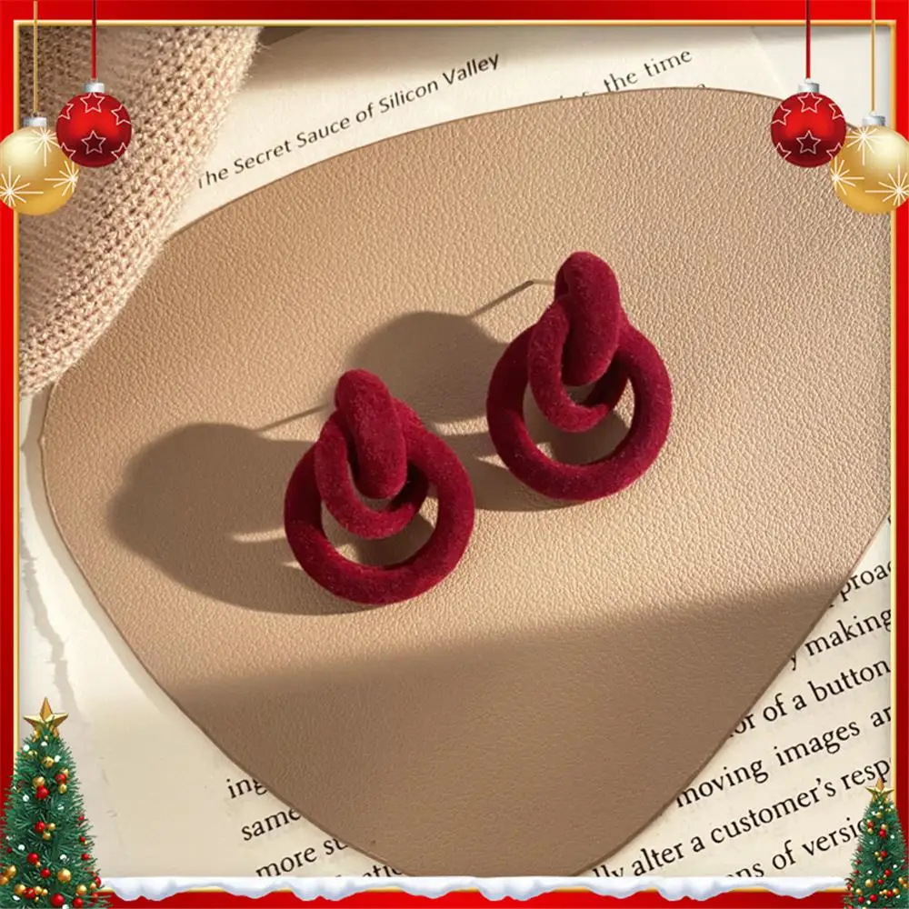 Christmas Wine Red Velvet Bow Earring Chinese Style Earrings Cheap And Affordable  Velvet Plush Ball Dangle Earrings Jewelry