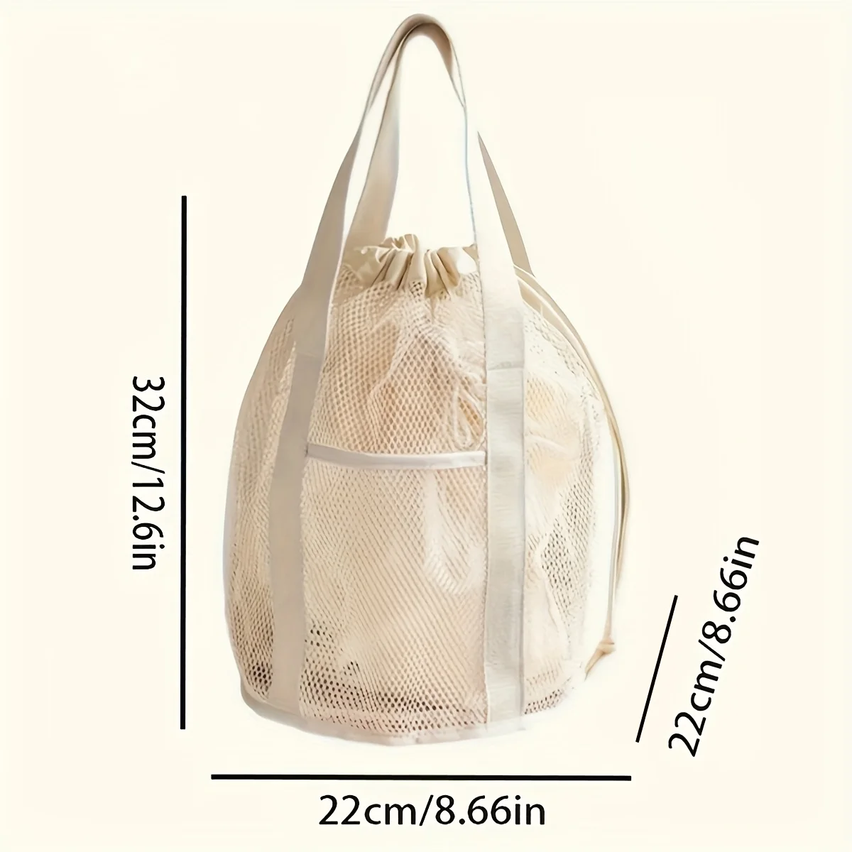 Bolsa de higiene de viagem bege, bolsa ultraleve dobrável oca de malha, bolso com cordão, bolsa de praia, bolsa de higiene pessoal, 1 peça
