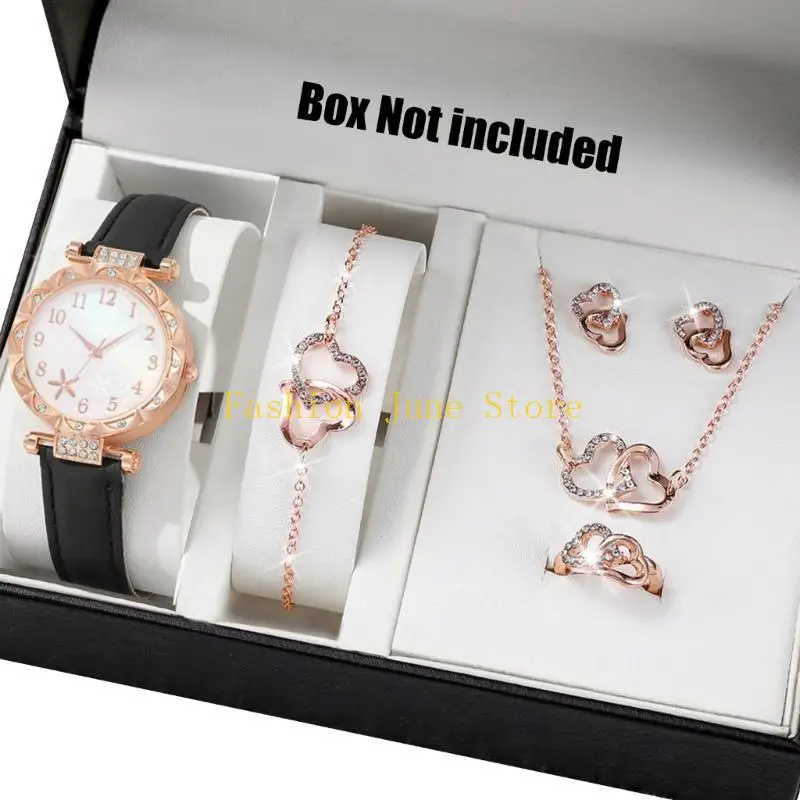 N5KA Chain Bracelet Rings Butterfly Studs Earrings Jewelry Set Alloy Texture