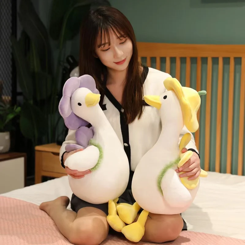 Cute duck plush toy plush animal Kawaii plush flower duck pillow funny doll toy children and girls birthday Christmas gift