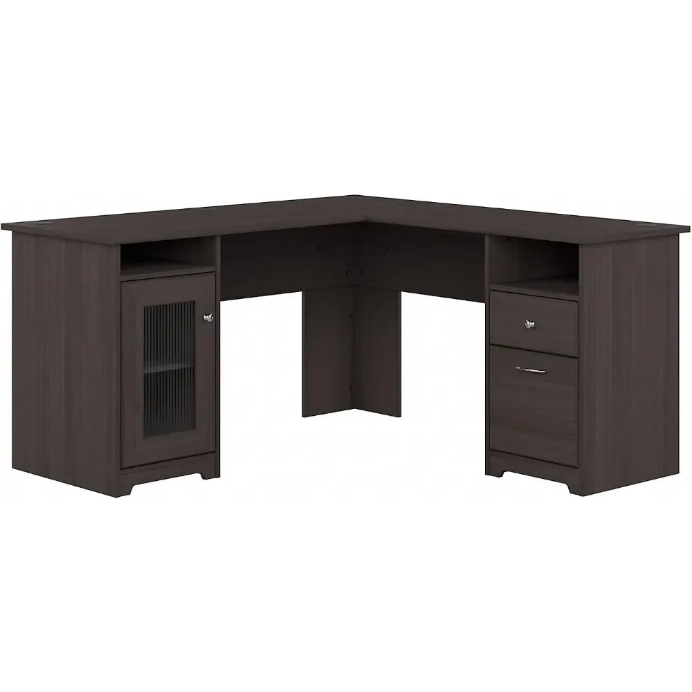 L Shaped Computer Desk in Heather Gray | Corner Table with Drawers for Home Office