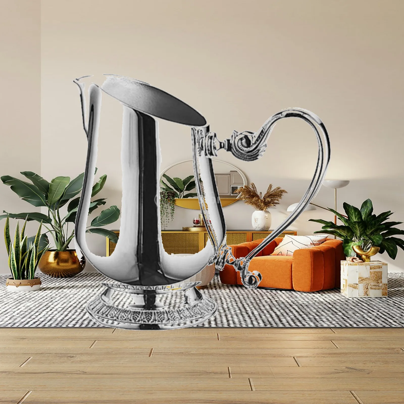 Industrial Jug Polished Steel Milk Jug Curved Handle Precision Spout for Breakfast Coffee Bar