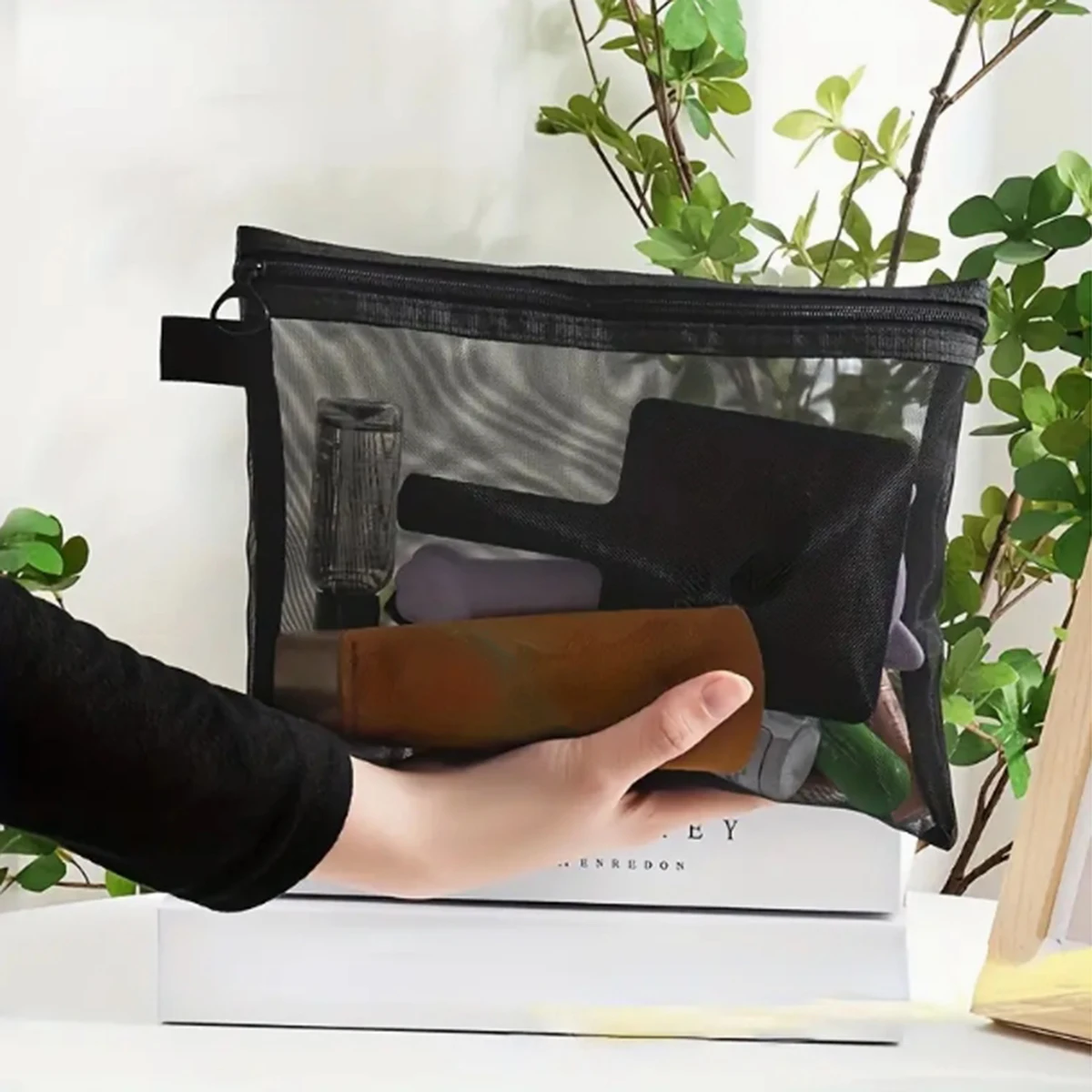 Einfache Reise-Kosmetiktasche aus Netzstoff, Große Toilettenartikel-Aufbewahrungstasche, Tragbare Make-up-Tasche für Geschäftsreisen, 1 Stück – Detail 5