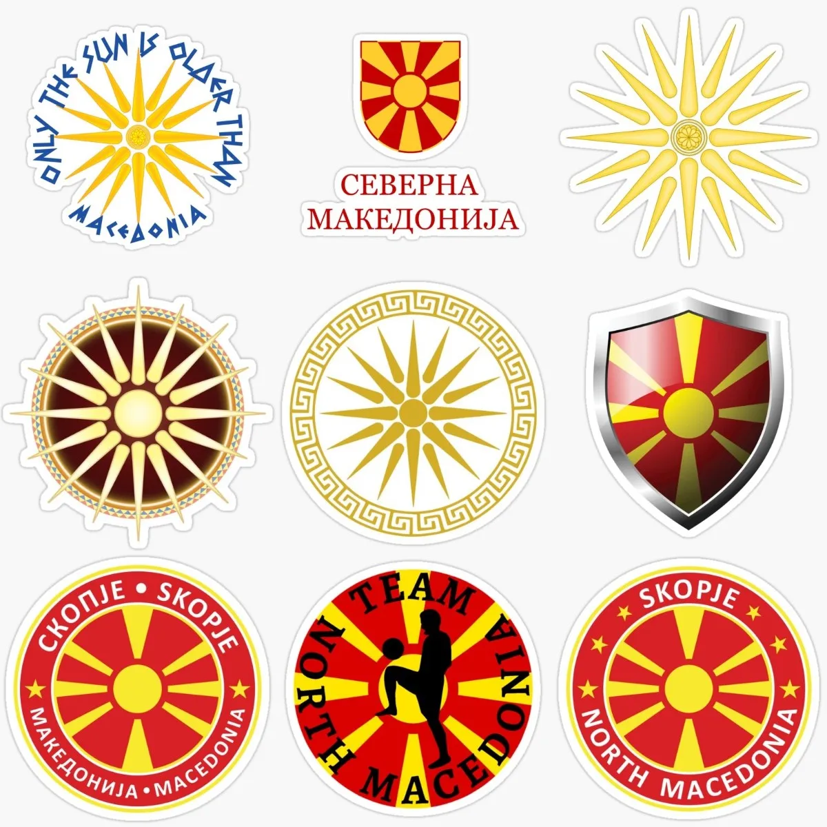 Mapa de la bandera de Macedonia, emblema del sol de Vergina, pegatinas creativas de PVC para rascar cubierto, decorar la pared de la ventana del coche, habitación, camión todoterreno