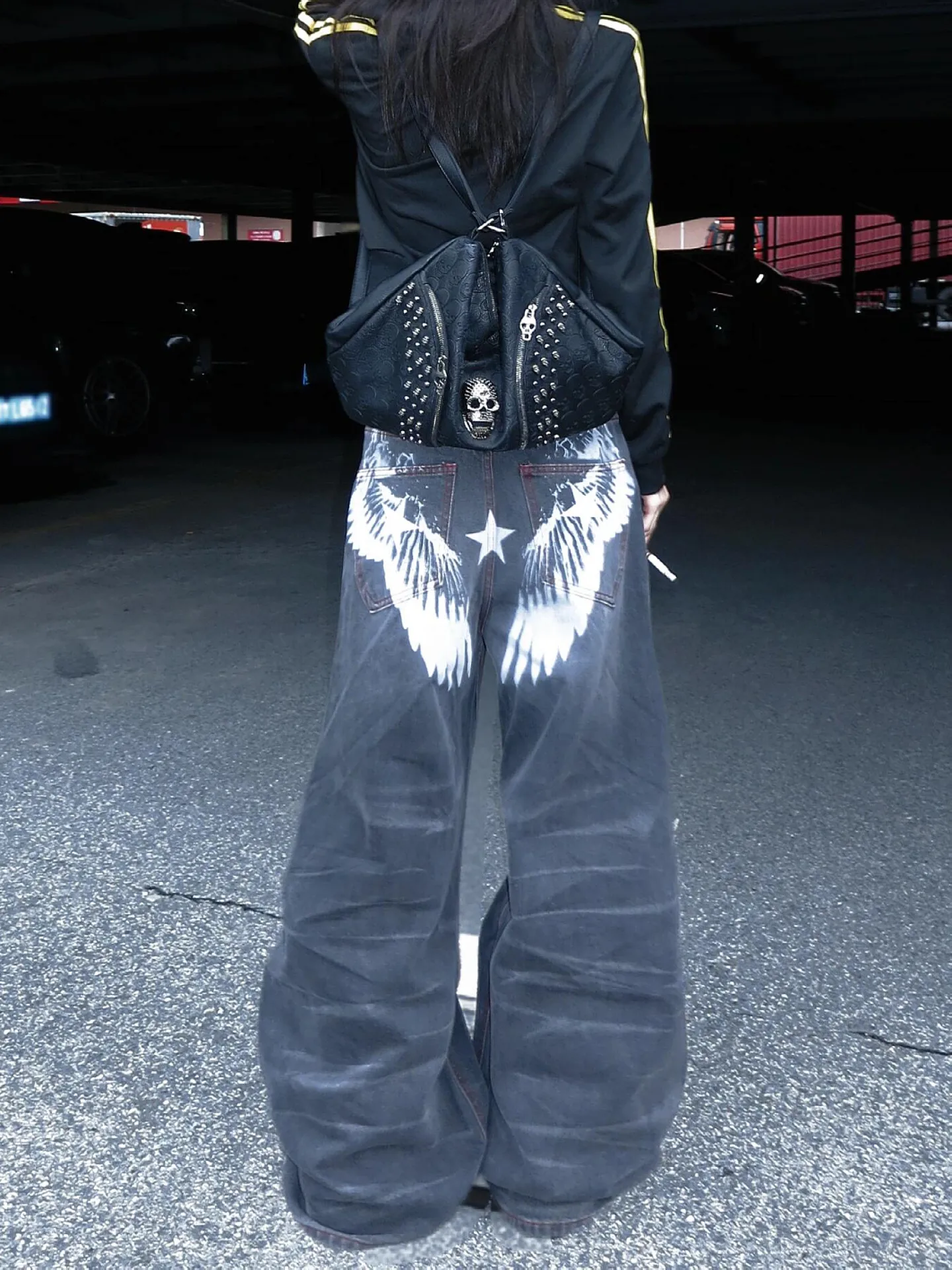 American Gothic Jeans Unisex High Street Y2K Retro Fashion Wide Pants Hip-Hop Streetwear Pants Harajuku Black Casual Trousers