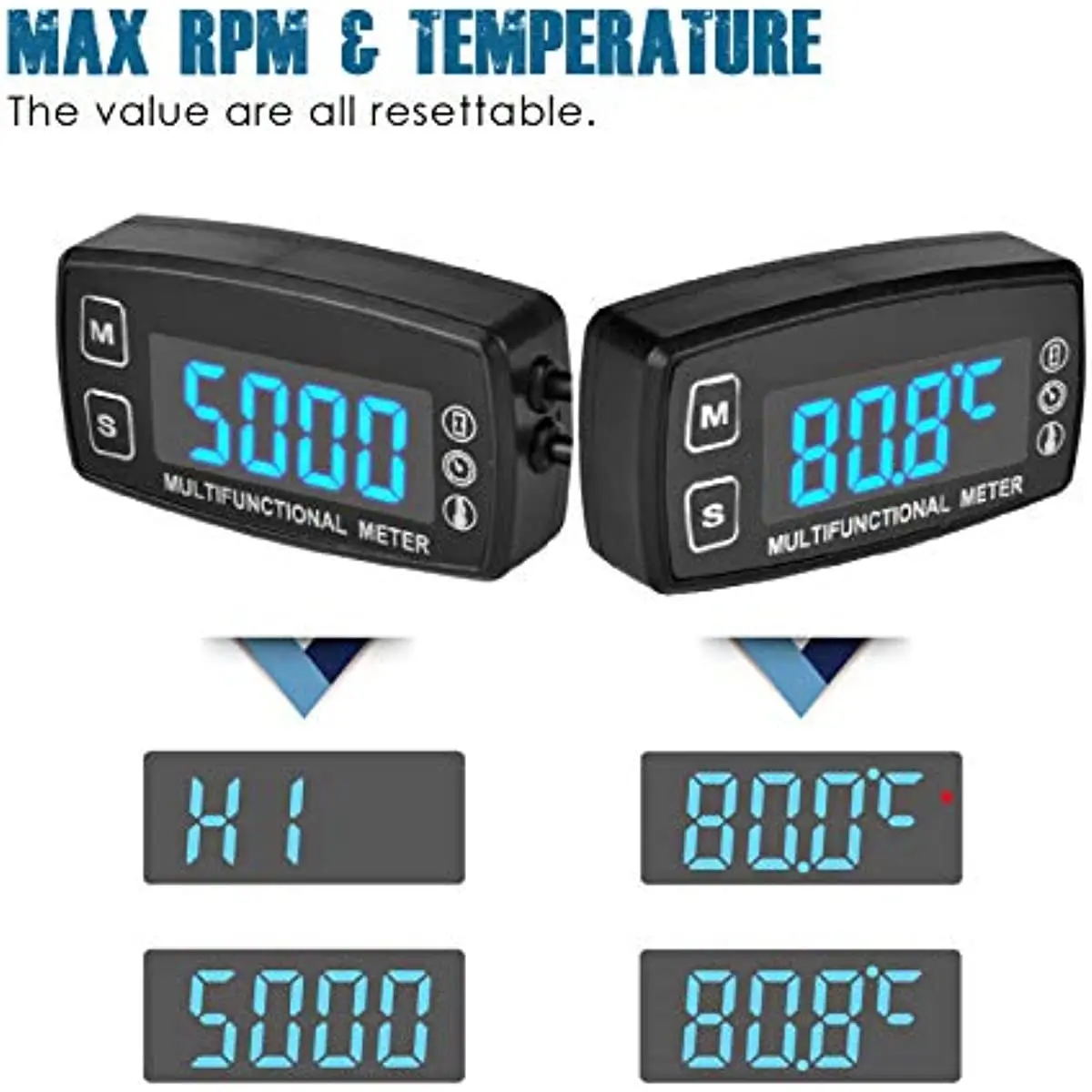 Digital LED Engine Hour Meter,RPM &Temperature Display,Maintenance Reminder,External Powered Operating for Lawn Mower Outboard