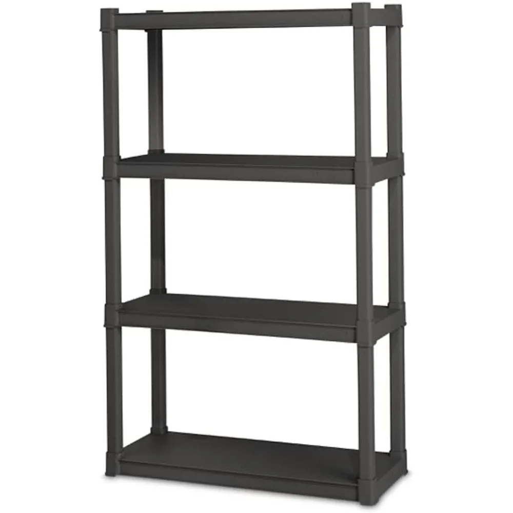 

4 Shelf Unit, Heavy Duty and Easy to Assemble Plastic Storage Unit, Organize Bins in the Garage, Basement, Attic, Mudroom, Gray,