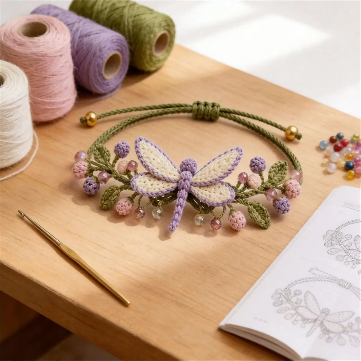 DIY Nature Inspired Crochet Bracelet Kit, 3D Animals & Plants, Handcrafted Boho Wrist Jewelry for Adults