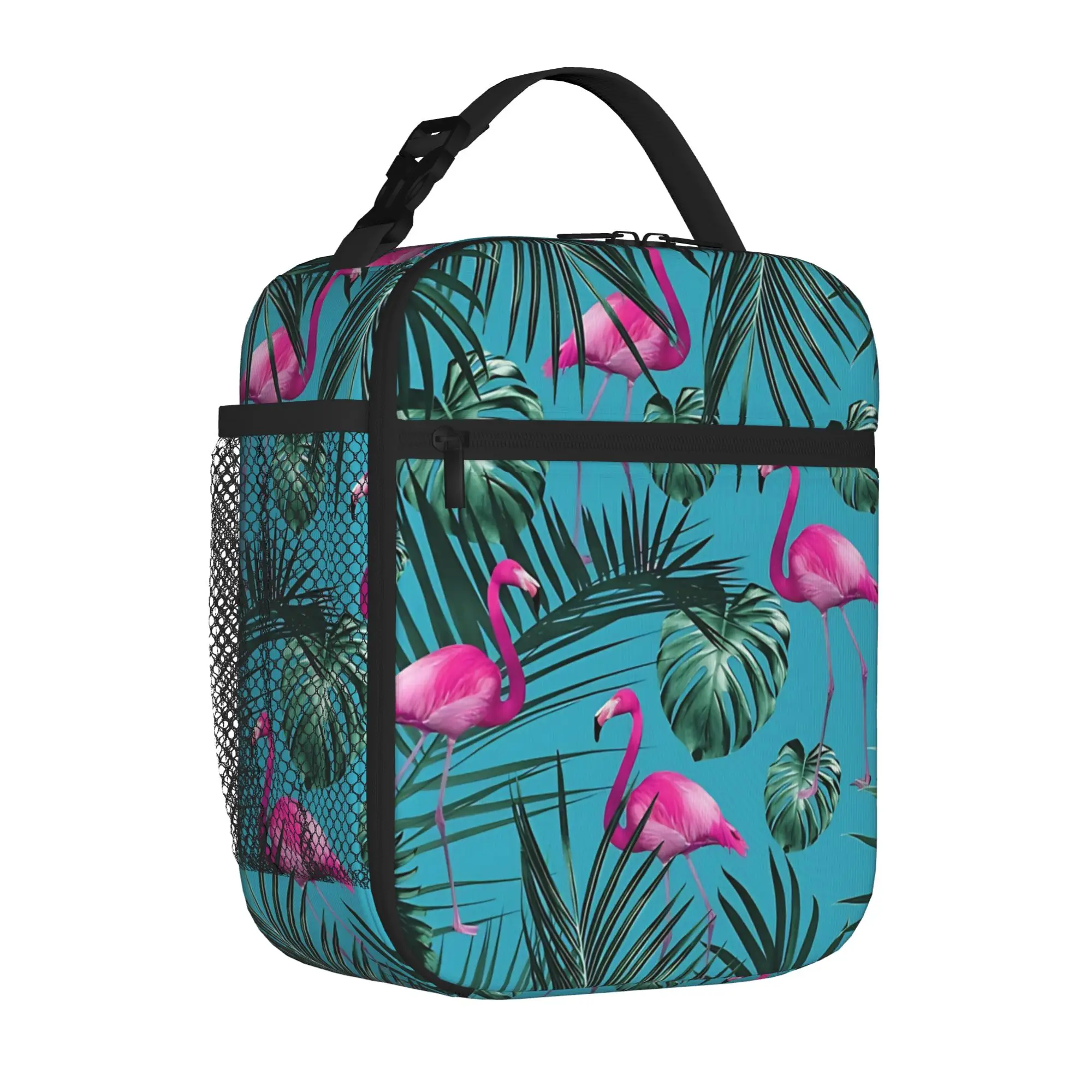 1 Piece Zipper Closure vibrant pink Storage Bag Pocket Flamingo School Lunch Food Box Reusable For Lunch Food Bag