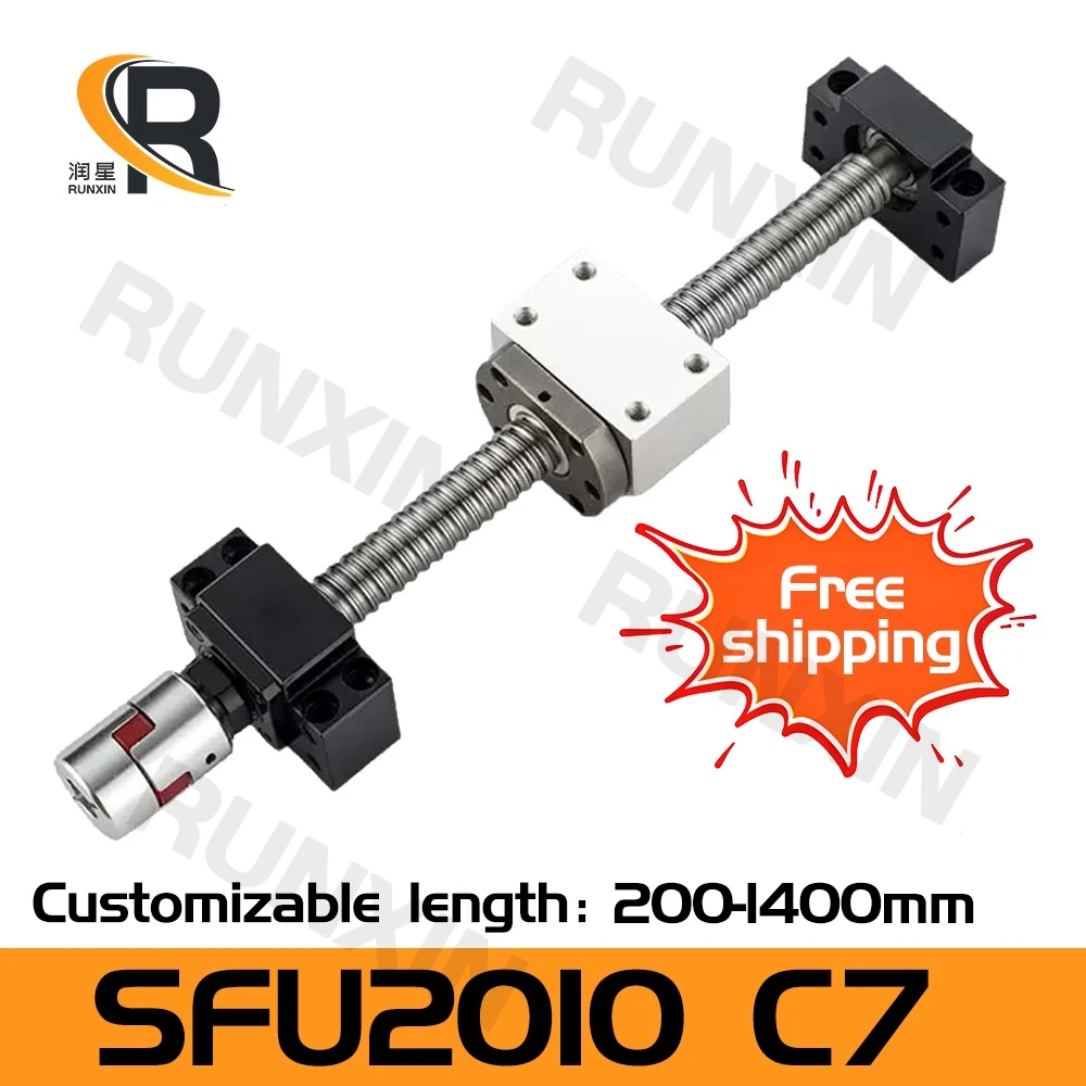 

RXTNC C7 Ball Screw Set SFU2010 L200-1400mm with Single Nut+BK15 BF15+DSG20H+Coupling For CNC Engraving Parts free shipping