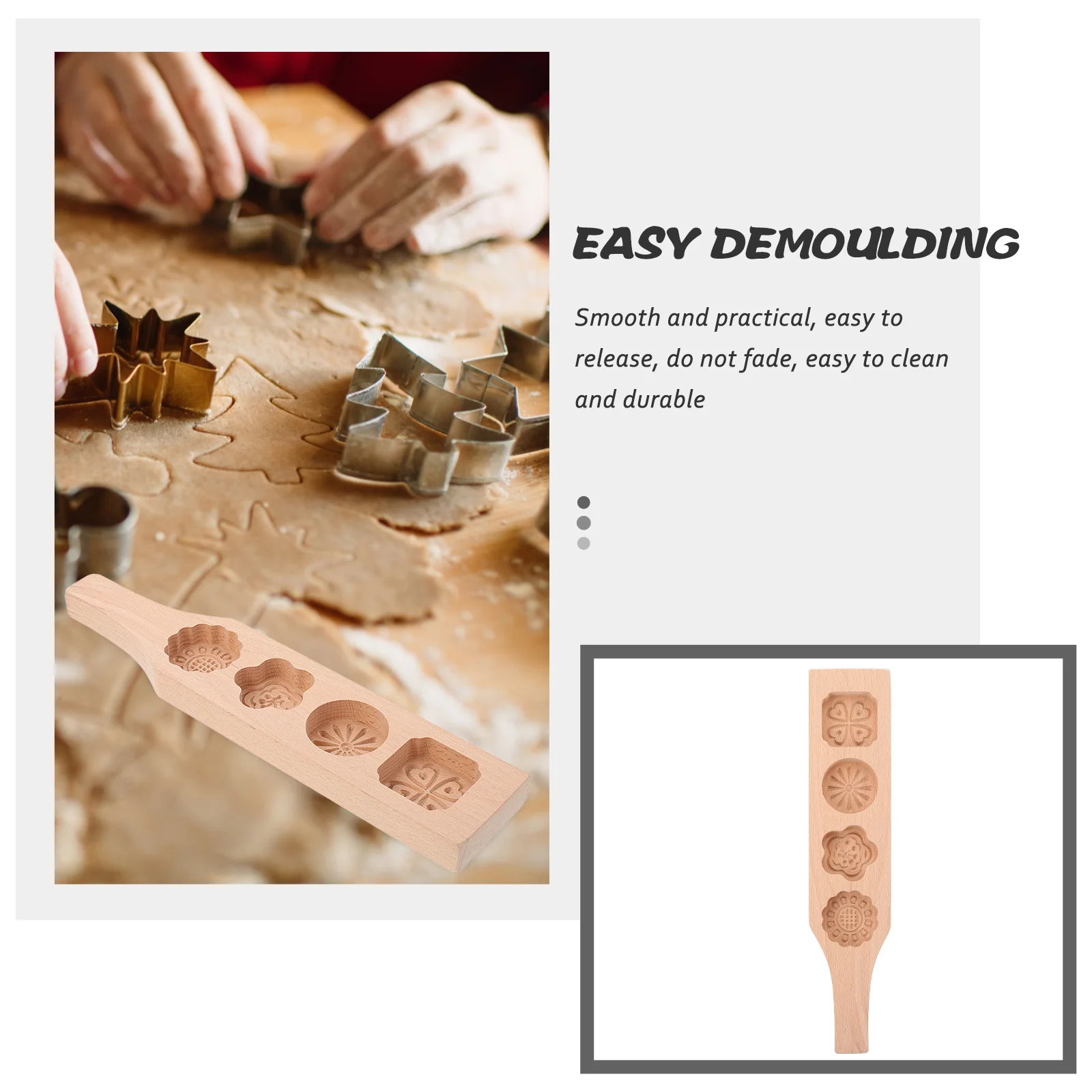 

Household Mooncake Mold Wooden Chinese Traditional Multi-Function Cookie Mold Easy Release Daily Use Festival