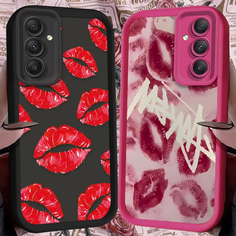 Phone Case for Samsung Galaxy A35 A55 A15 A25 A16 A06 A05 A05S A24 A13 A23 A12 A22 A32 A52 A71 A51 4G Sexy Girl Red Lips Cover