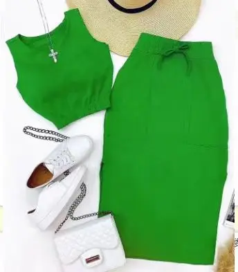 Dwuczęściowe zestawy damskie Outifit Fashion Summer Solid Color Round Neck Sleeveless Tank Top & Casual Pocket Design Hem Slit Skirt Set