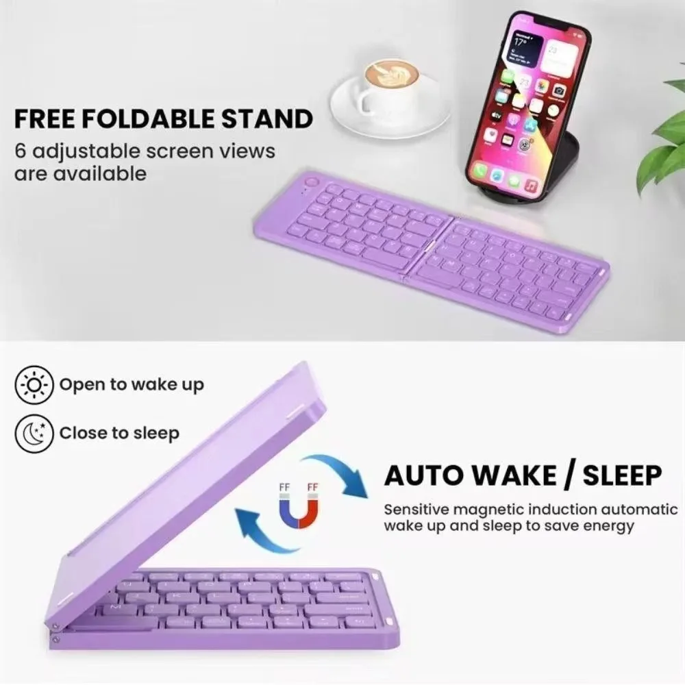 Lightweight Foldable Wireless Bluetooth Keyboard Rechargeable Portable Compact Folding Keypad For PC Laptop Tablet Mobile Phone