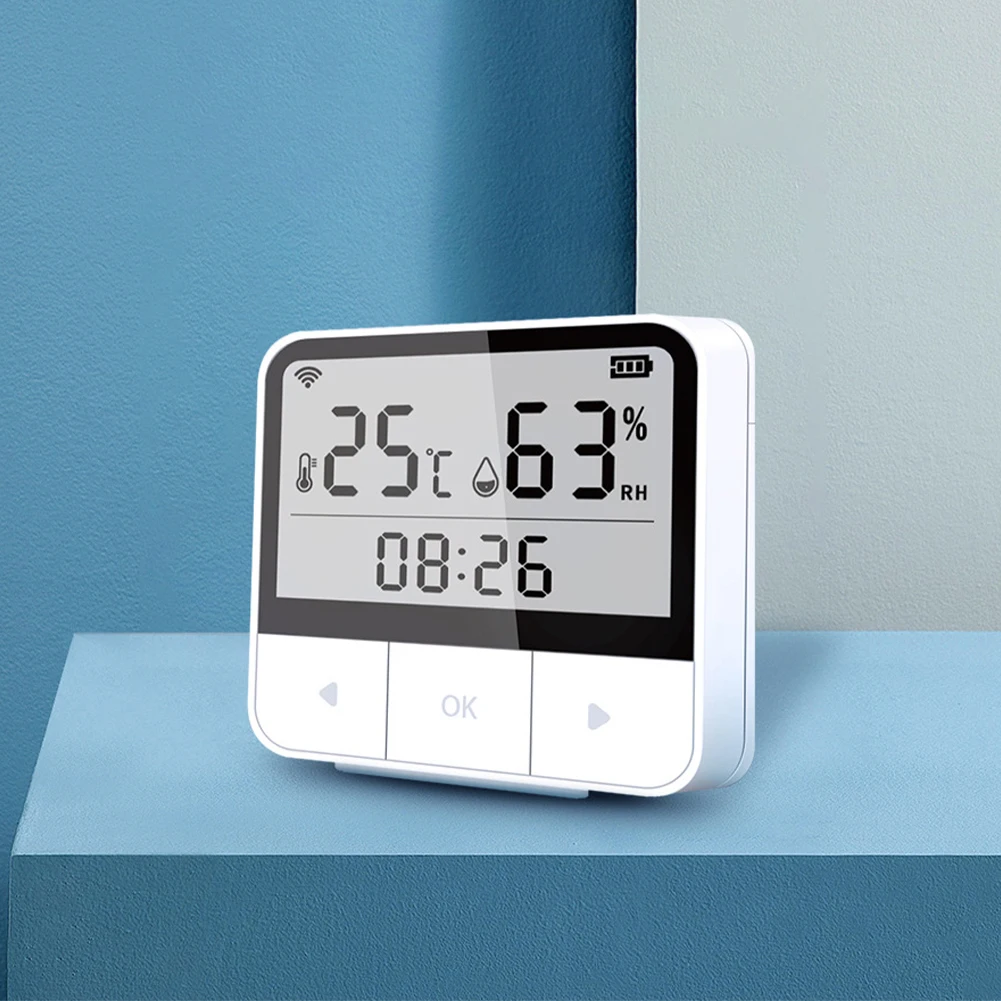 شاشة LCD عالية الدقة مستشعر درجة الحرارة والرطوبة ، غرفة نوم متينة ، واي فاي ذكي ، تعليق قائم بذاته متعدد الوظائف للداخل