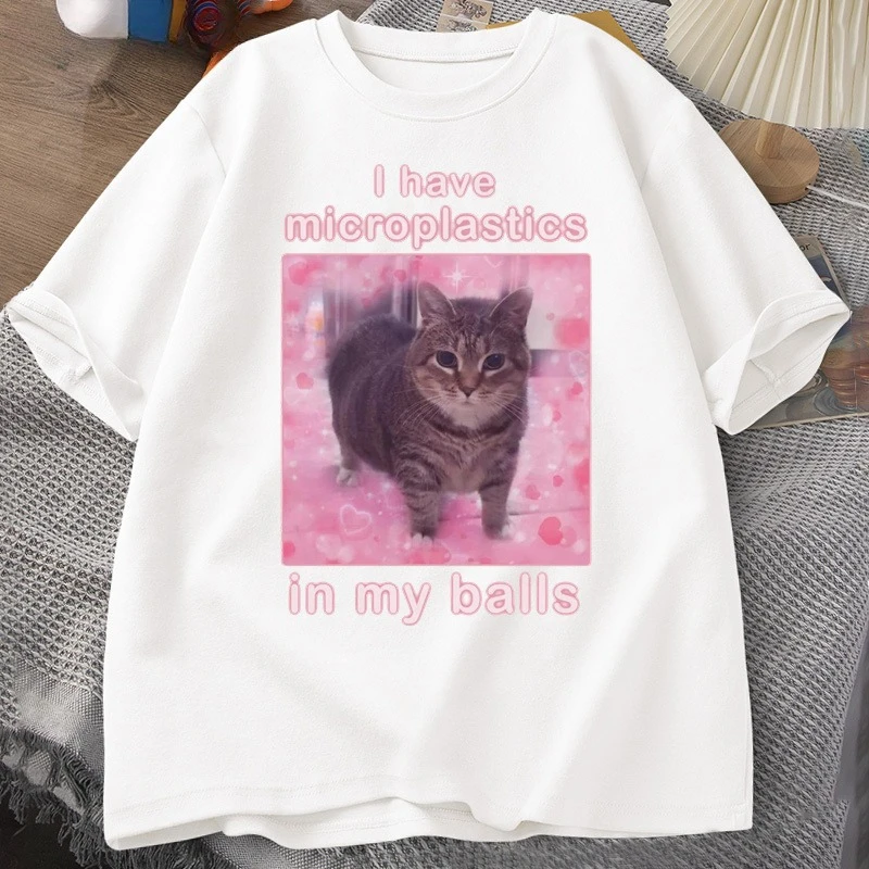 Ich habe Mikroplastik in meinen Hoden Lustiges Katzen-Meme T-Shirt für Männer und Frauen Dumm und Verrückt T-Shirt Goofy Ahh Katzen-T-Shirt Harajuku Herren-T-Shirts – Detail 7