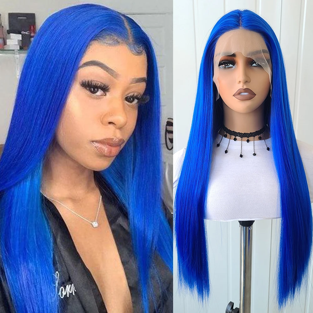 Charisma Synthetic Lace Long Blue Wig For Women Silky Straight Hair Synthetic Heat Resistant Wear To Go Soft Wig